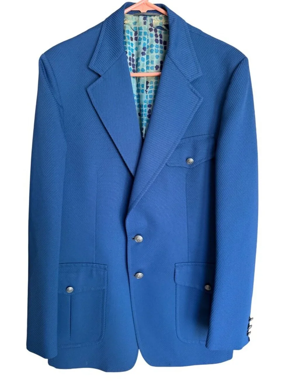 Desmond's Southern California 1970s Mens Sport Coat Blazer Size 42 Long Blue
